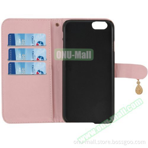 Heart Pattern Diamante Decorated Flip Leather Wallet Case for iPhone 6